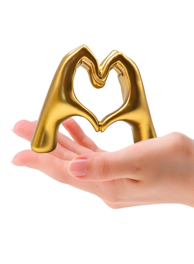 Oooct Small Gold Heart Hands Sculpture Decor, Resin Golden Modern Abstract Love Finger Statue, Gold Hand Model Decoration for Home Living Room Bedroom Bookshelf Shelves Wedding Office Desk Table 2.8″ H - Image 1